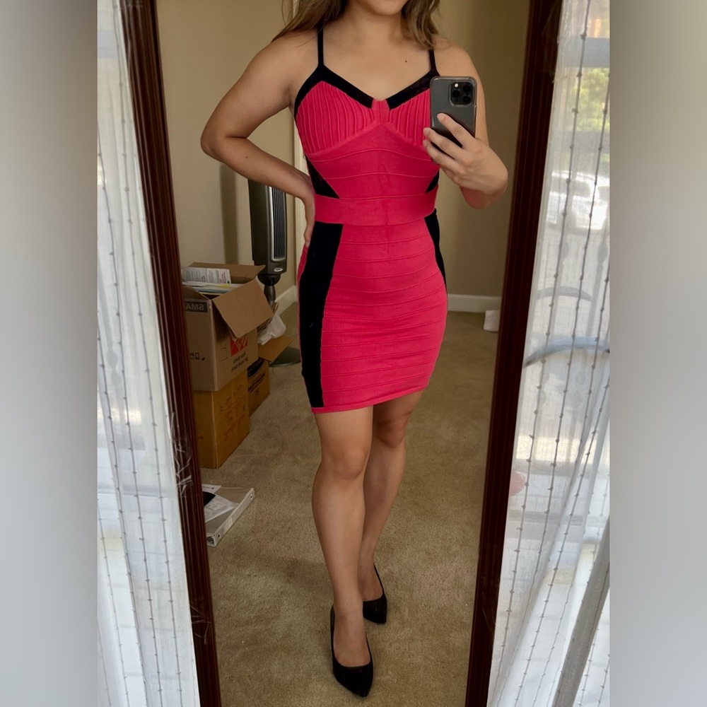 2B by Bebe ruby pink and black bodycon dress